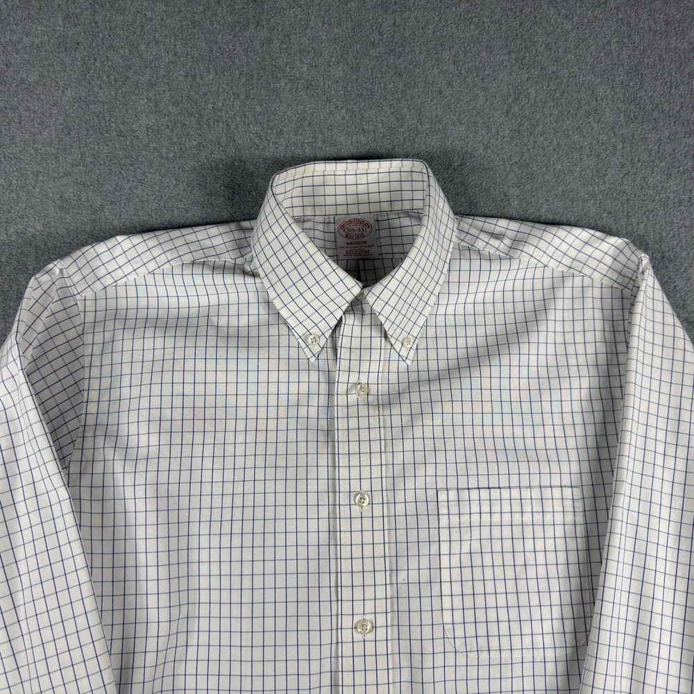 Brooks‎ Brothers Dress Shirt 15.5 33 Madison Fit Blue White Check Supima Cotton